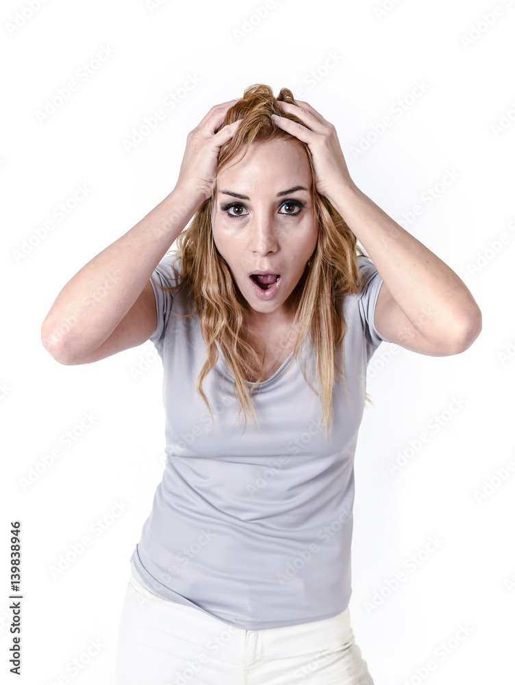 portrait of attractive woman surprised and excited in shock and disbelief portrait of attractive woman surprised and excited in shock and disbelief