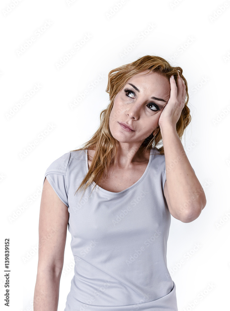 attractive woman on her thirties sad and depressed in sorrow pain and depression attractive woman on her thirties sad and depressed in sorrow pain and depression