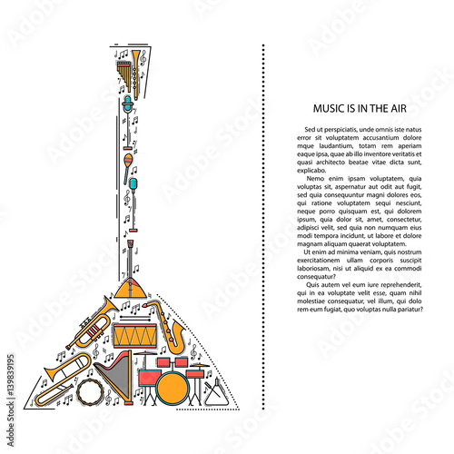 Music instrument line icons in balalaika shape. Art musical brochure element. Vector decorative greeting card or invitation design background. Creative booklet concept. Magazine cover