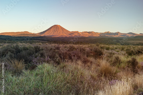 Canvastavla Sunrise at Mt Ngauruhoe volcano (2291mt), Tongariro national park, North island, New Zealand