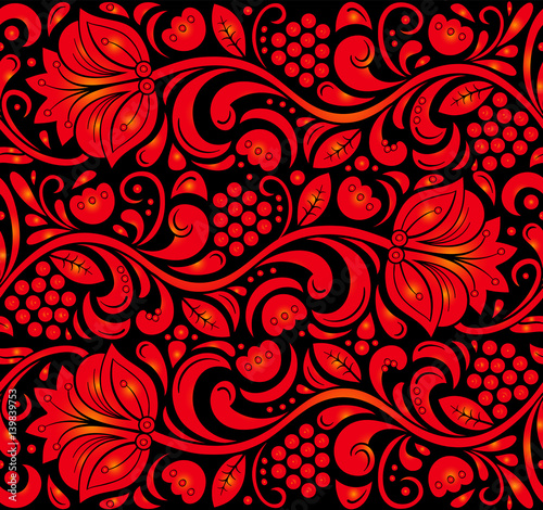 Traditional Russian vector seamless pattern in khokhloma style. Can be used for banner, card, poster, invitation etc. photo