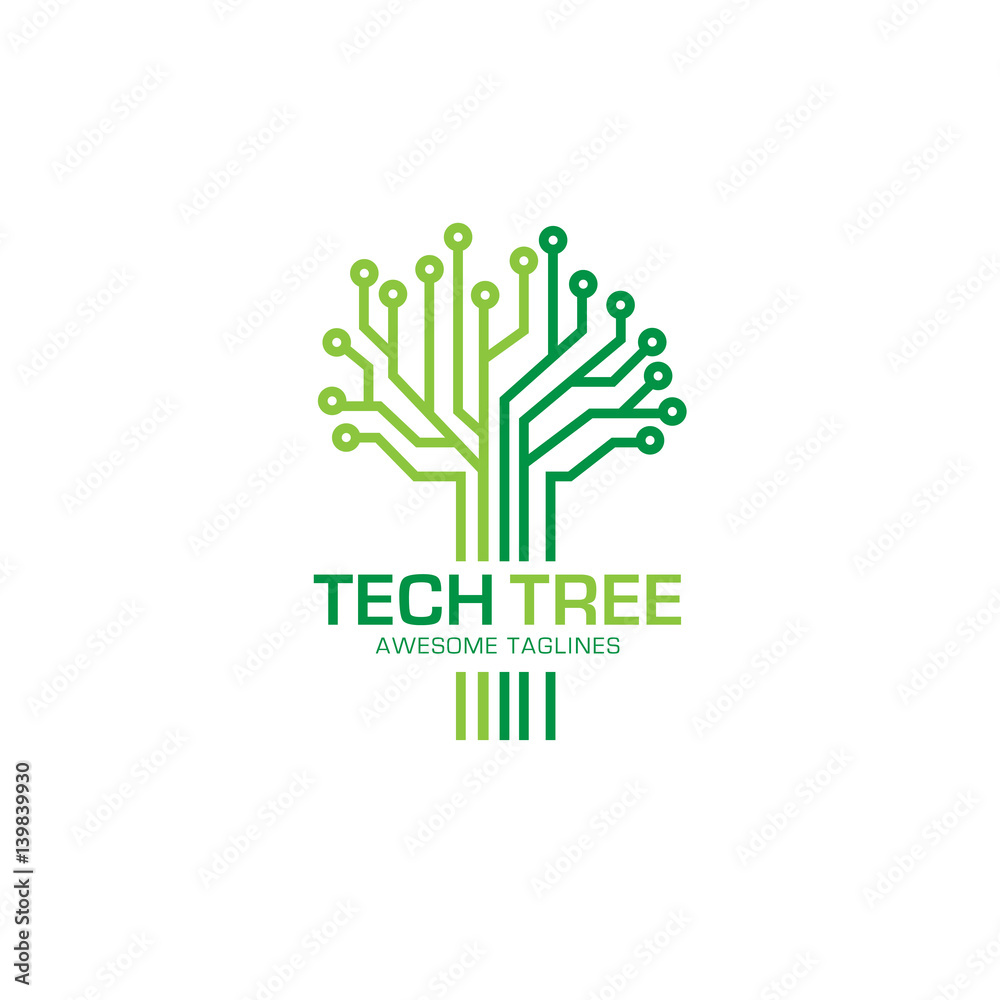 Technology Roots Logo tech tree logo concept- vector logo concept illustration. green network ...