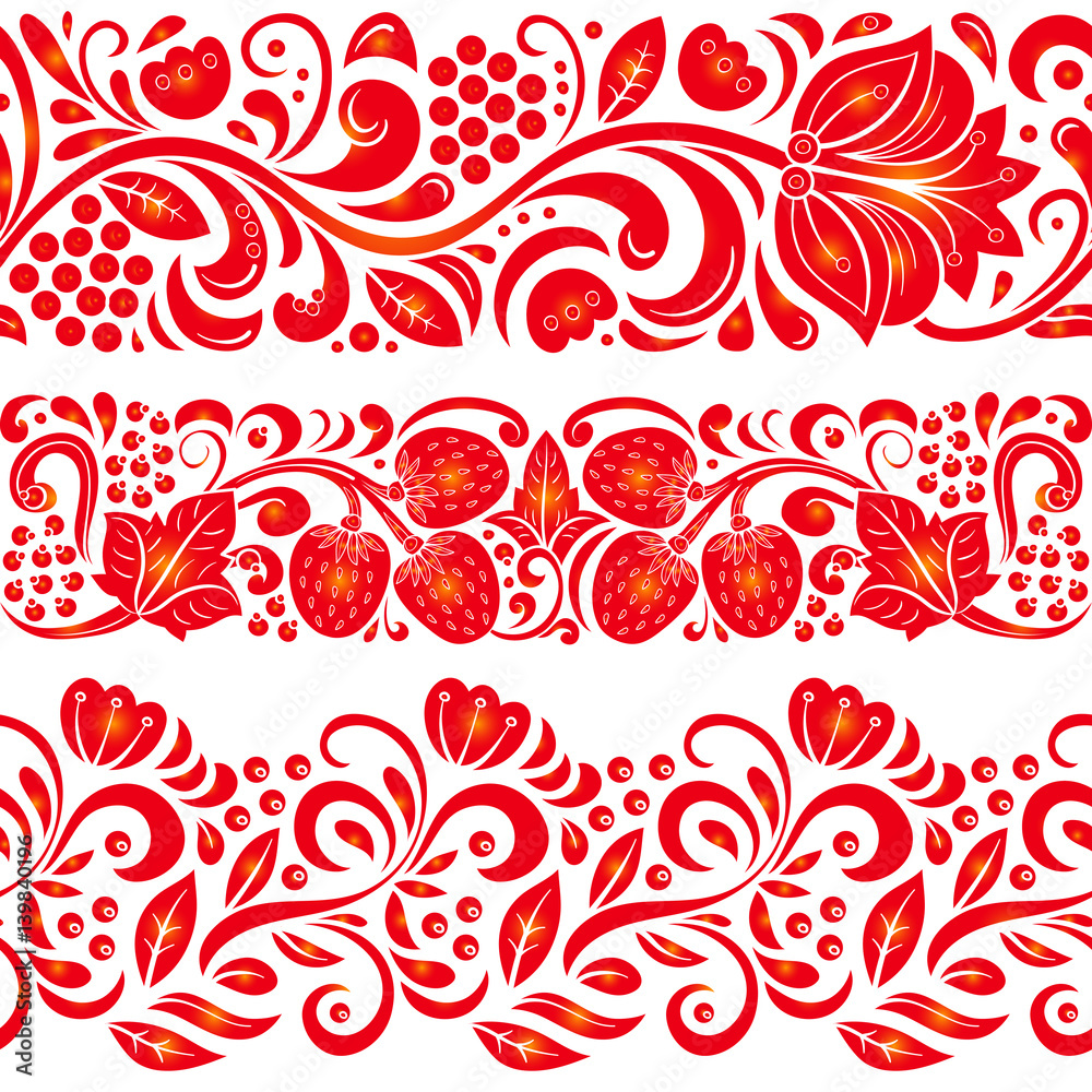 Traditional Russian vector pattern frames set in khokhloma style. Can be used for banner, card, poster, invitation etc. Traditional Russian vector pattern frames set in khokhloma style. Can be used for banner, card, poster, invitation etc.