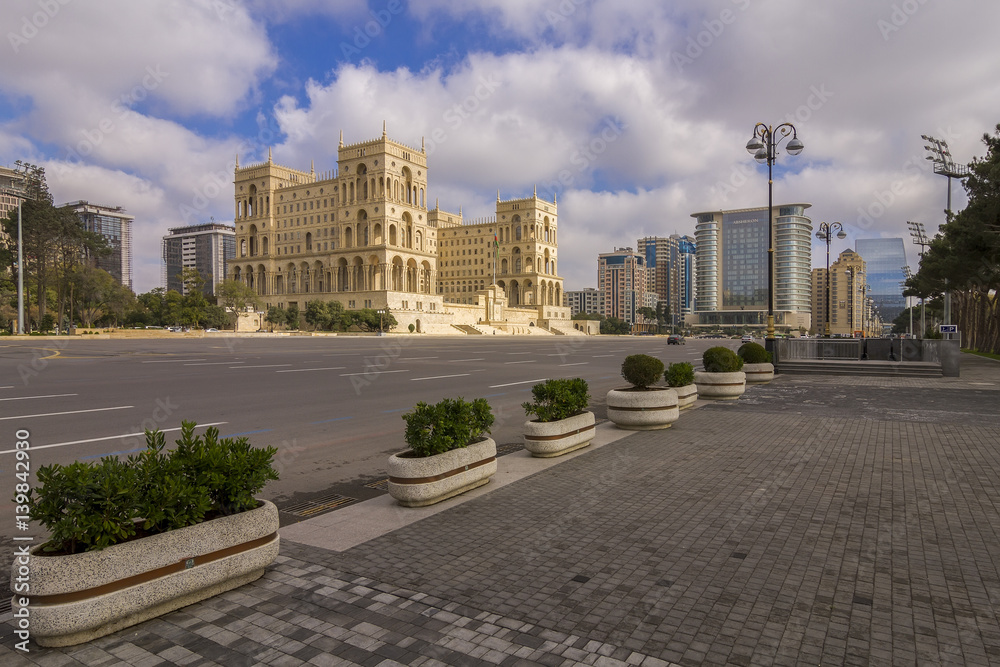 Panoramic view of Government house and skyscrapers 