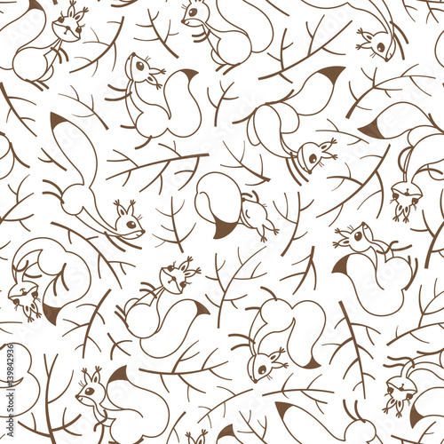 Scurry of Squirrels on the branches. Seamless autumn pattern for gift wrapping, wallpaper, childrens room or clothing