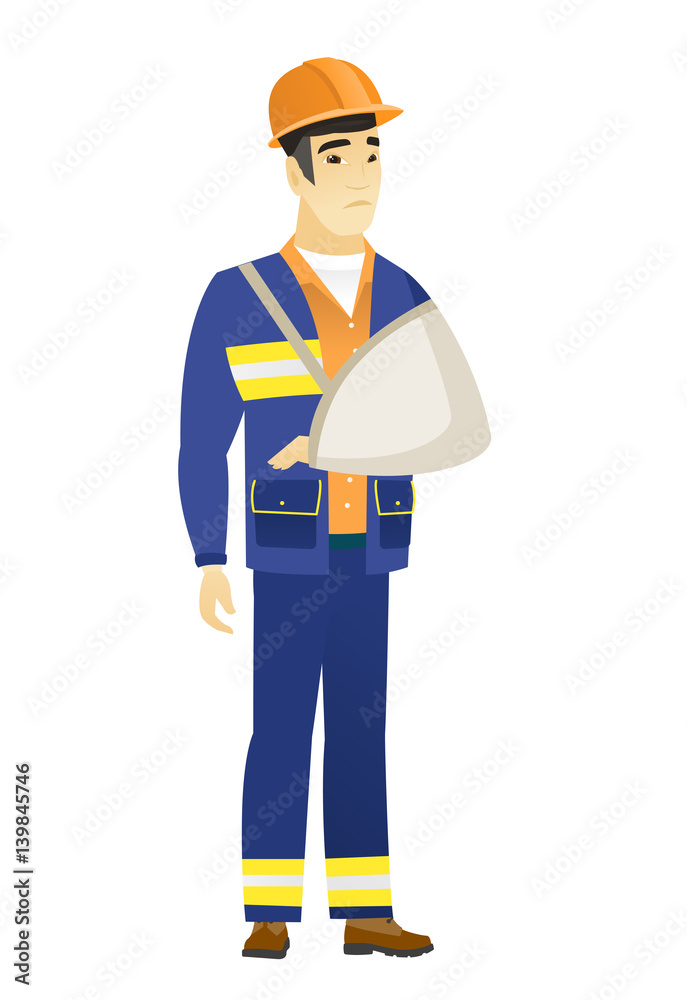 Injured builder with broken arm. Injured builder with broken arm.