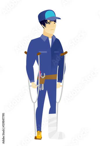 Injured mechanic with broken leg.