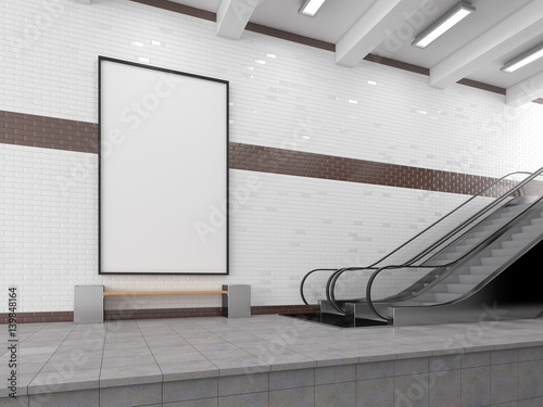 Billboard in the subway, mock up, 3d render