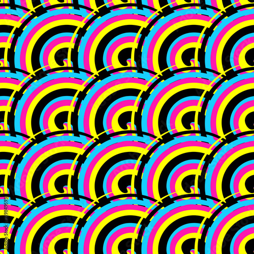 Seamless pattern from round elements with spirals. Color model CMYK.