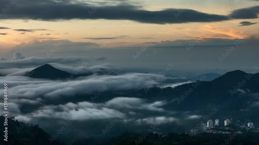 Time Lapse - Clouds Moving over Mountain valley at Sunrise. Time Lapse - Clouds Moving over Mountain valley at Sunrise.