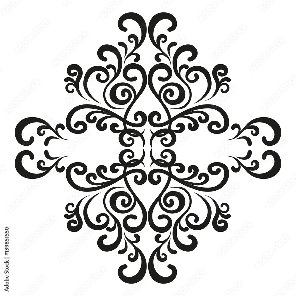 Vignette. Symmetric decor element for creating a design in vintage style. Baroque ornament.