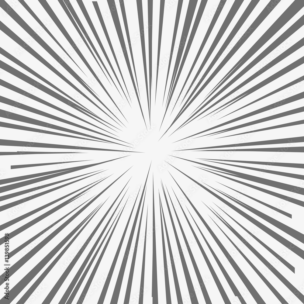Abstract comic book flash explosion, radial lines background. Vector illustration for superhero design. Bright black white light strip burst. Flash ray.