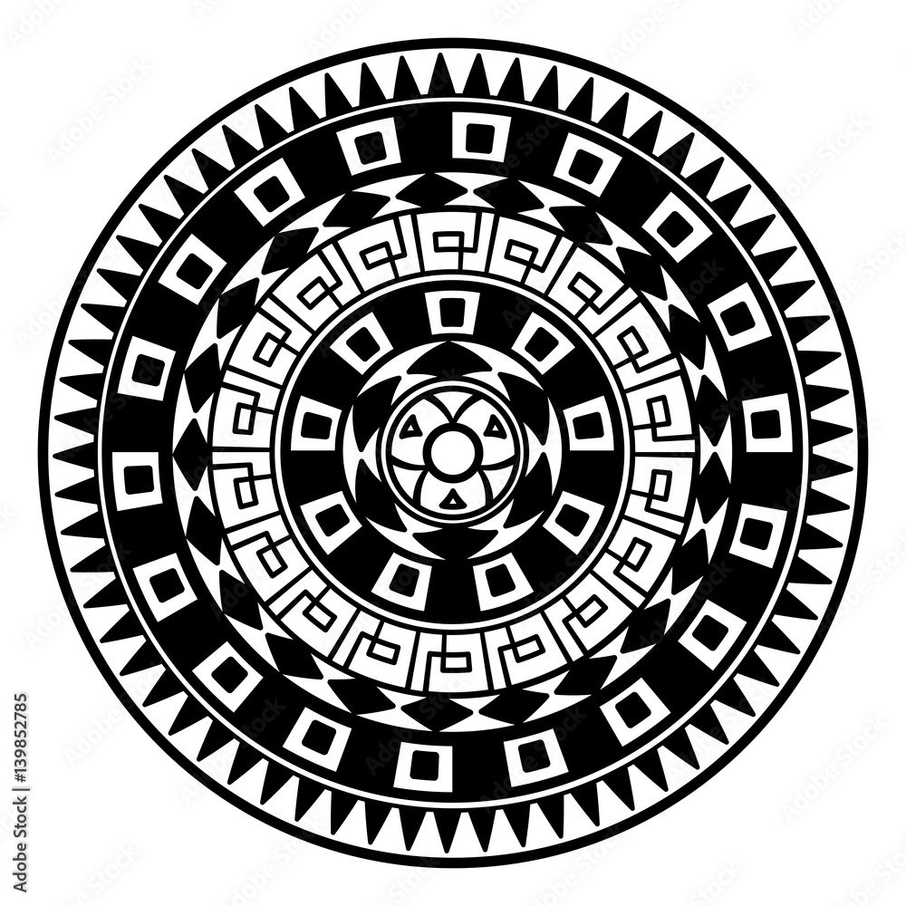 Round pattern in the Greek style. Rosette of geometric elements. Stencil Tattoo and prints. Round pattern in the Greek style. Rosette of geometric elements. Stencil Tattoo and prints.