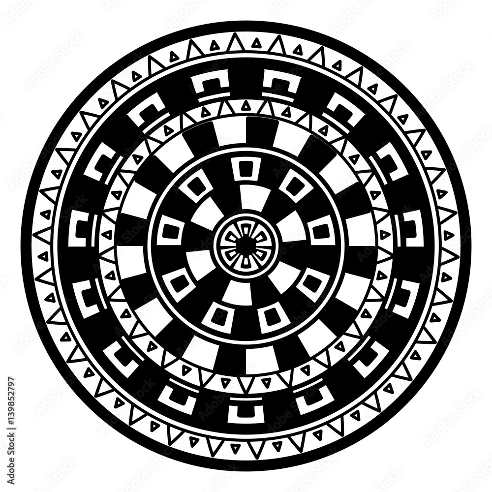 Round geometric pattern of meanders. Composite decorative element of the circles with ornaments. Stencil Tattoo and prints. Round geometric pattern of meanders. Composite decorative element of the circles with ornaments. Stencil Tattoo and prints.