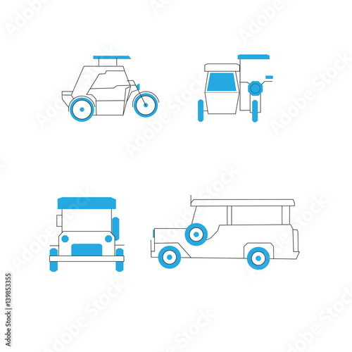 Common Public Transportation in the Philippines - Jeepney, Tricycle Editable Icons