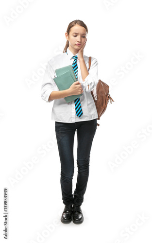 Schoolgirl on white background