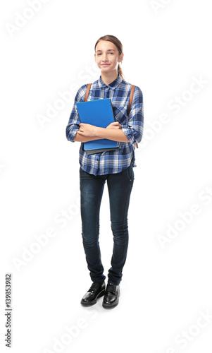 Schoolgirl on white background