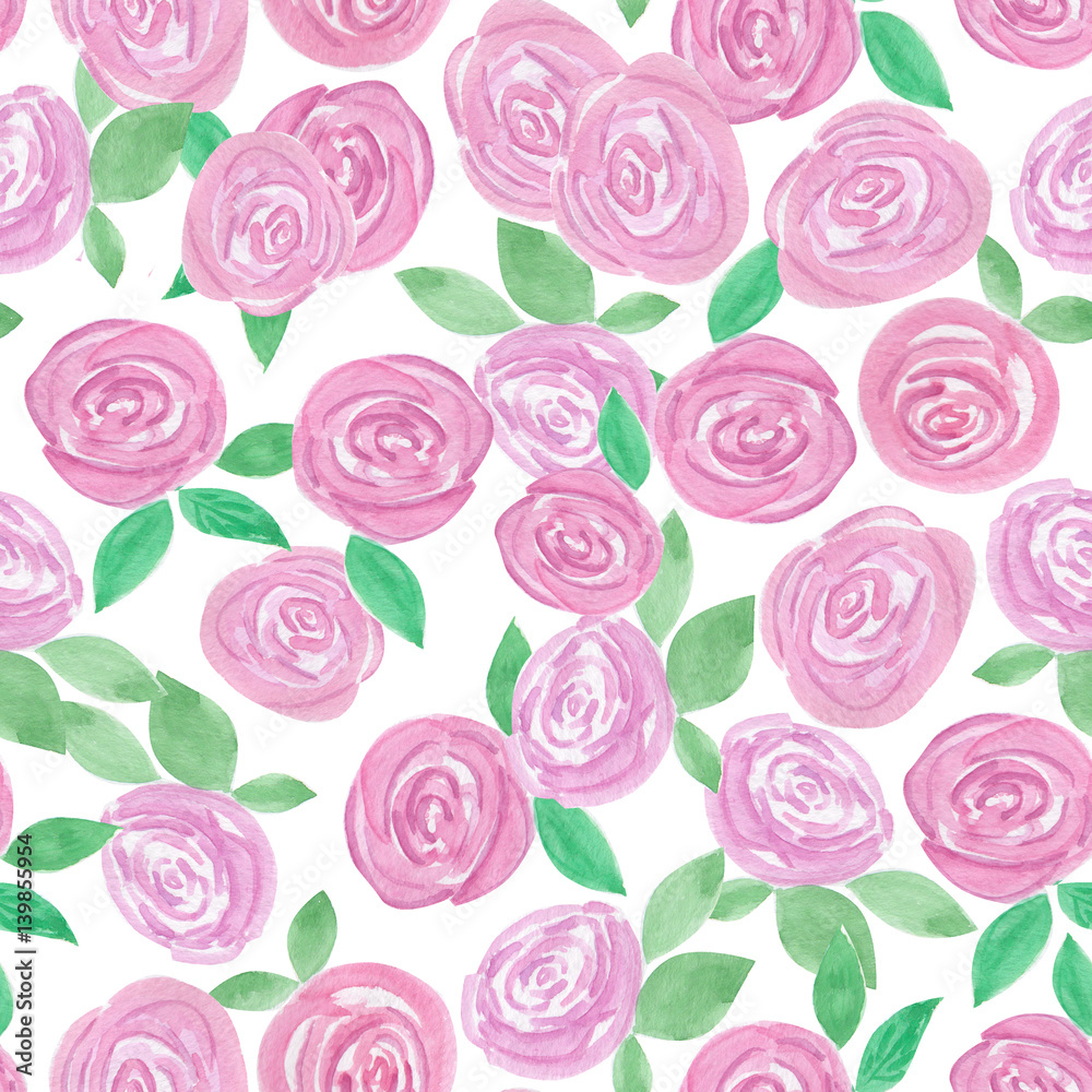 Seamless watercolor flowers roses pattern background Stock Illustration ...