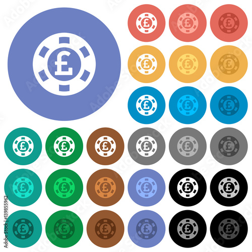 Pound casino chip round flat multi colored icons