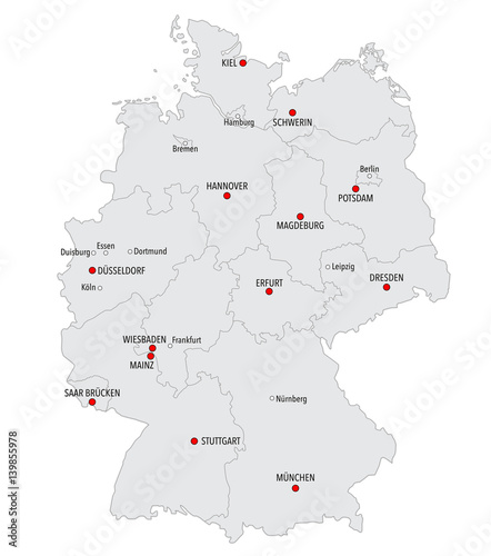 Map of Germany with main cities and provinces in gray color