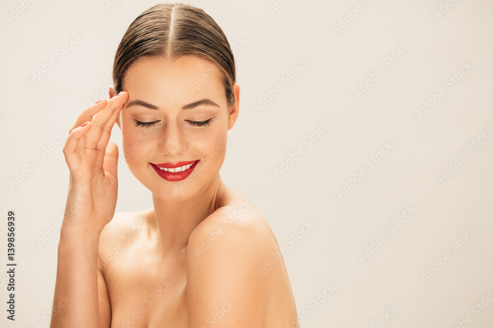 Caucasian female model with clean skin Caucasian female model with clean skin