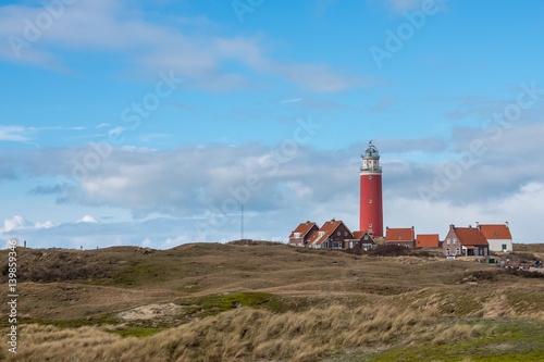 Panoramic view on the old lighthouse near De Cocksdorp, Texel, The Netherlands.