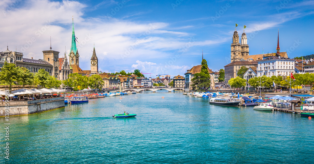 Zürich city center with river Limmat, Switzerland