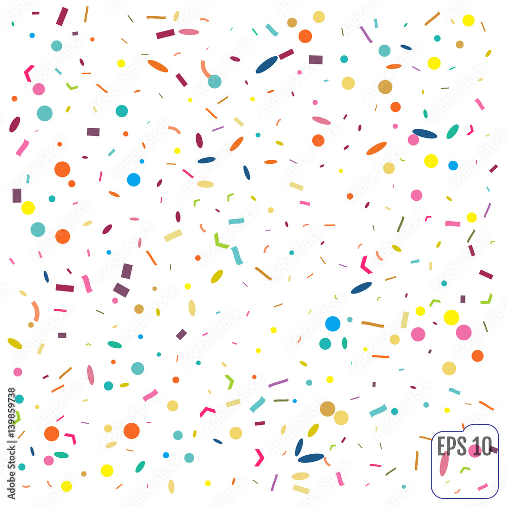 Abstract background with many falling tiny confetti pieces. vector background. Memphis concept. Colored confetti.