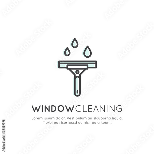 Vector Icon Style Illustration Logo of Window Cleaning Service, Glass Washing, Isolated Label for Household Company