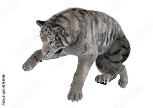 Fototapeta Naklejka Na Ścianę i Meble -  3D Rendering White Tiger on White