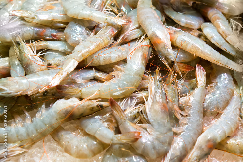 Pile of fresh uncooked prawns