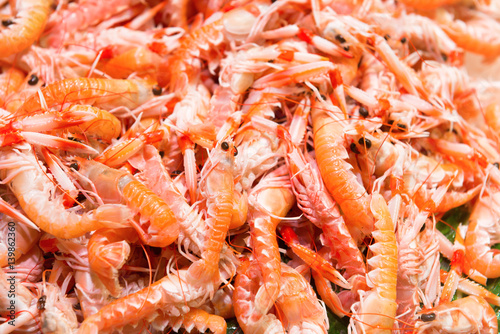 Pile of red fresh shrimps