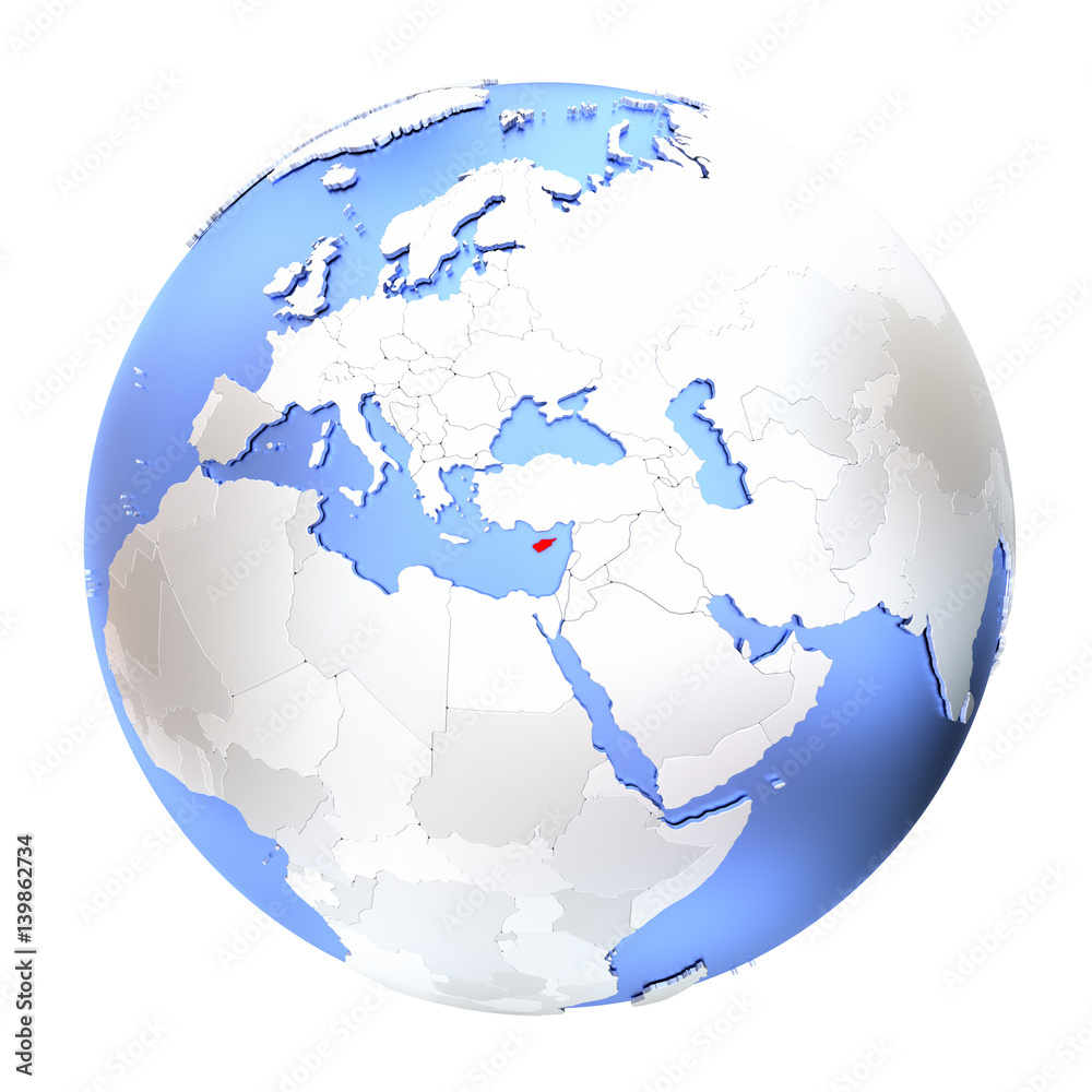 Naklejka premium Cyprus on metallic globe isolated