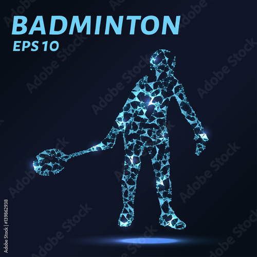 Badminton consists of points, lines and triangles. The polygon shape in the form of a silhouette of badminton on dark background. Vector illustration. Graphic concept badminton