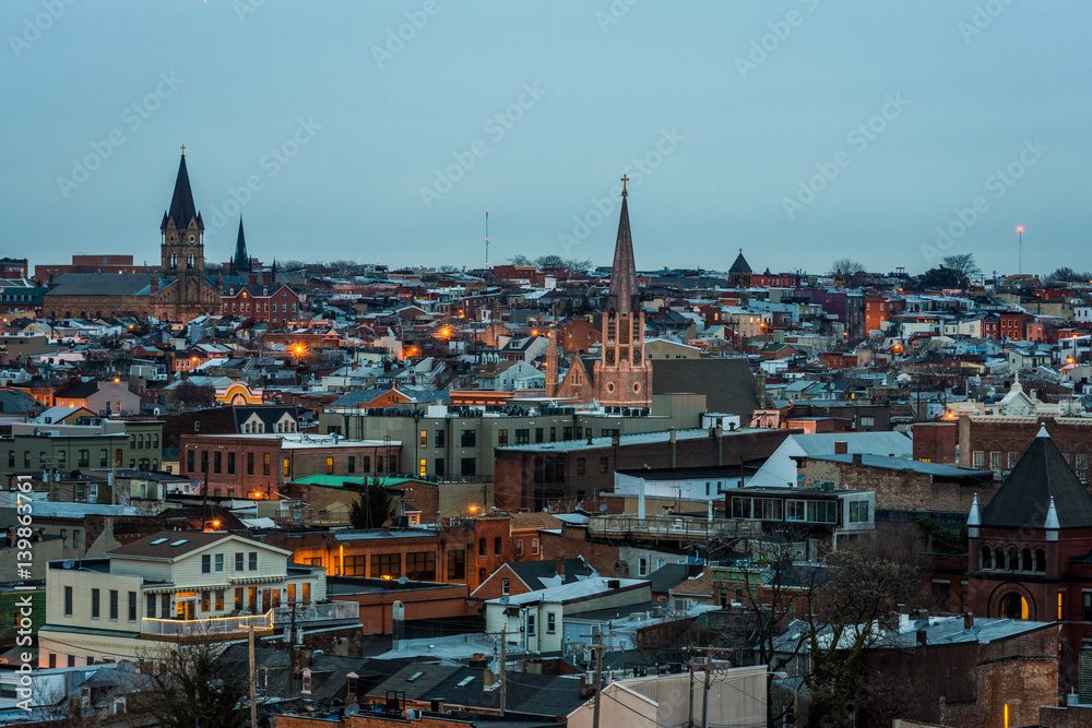 Fototapeta premium Aerial of Skyline of Fells Point and Patterson Park in Downtown Baltimore, Maryland