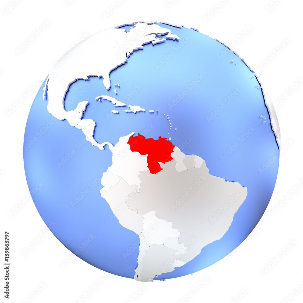 Venezuela on metallic globe isolated