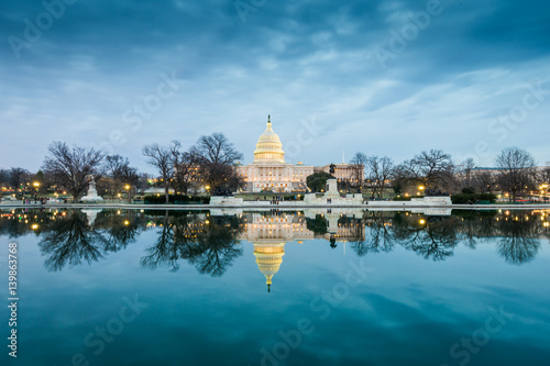 Capitol Building at Night in District of Columbia with Reflection