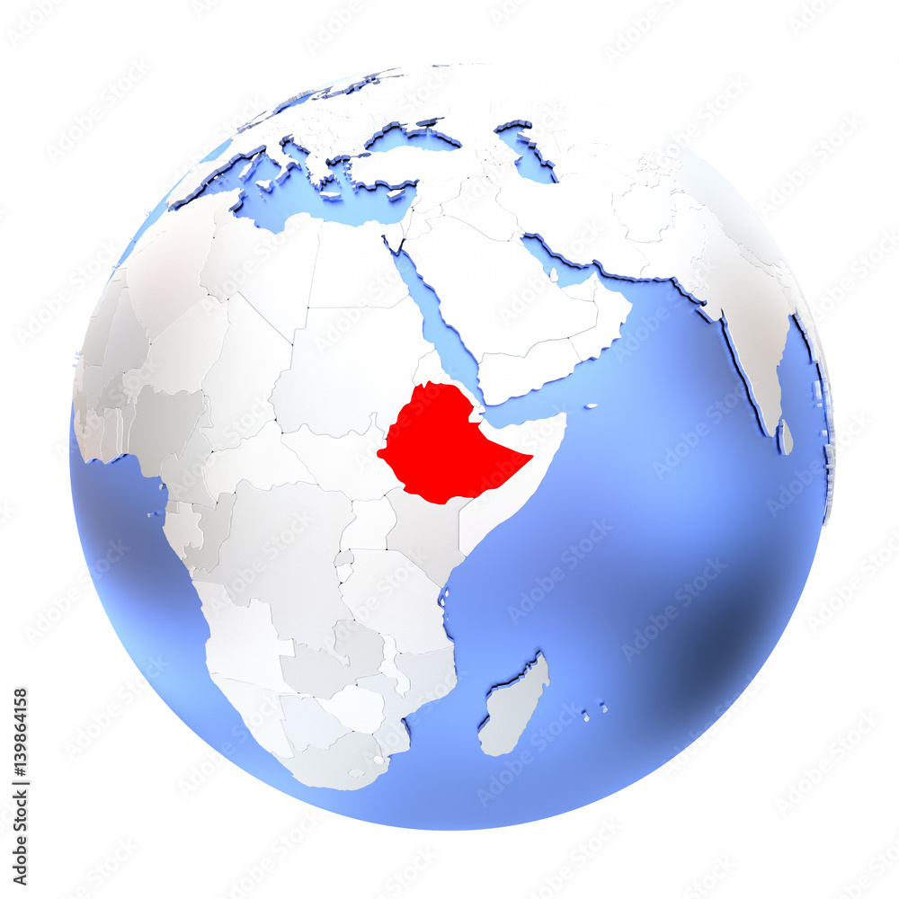 Ethiopia on metallic globe isolated Ethiopia on metallic globe isolated