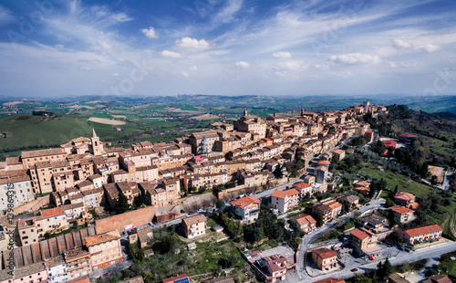 Ancient walled city of Treia - Marche, Italy - Aerial View