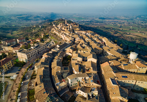 Pollenza Italy - Italian Village - Aerial View of ancient hill-top town.