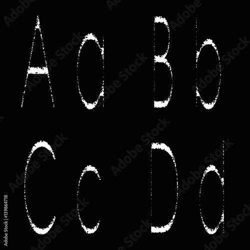 Letters A, B, C, D on a black background