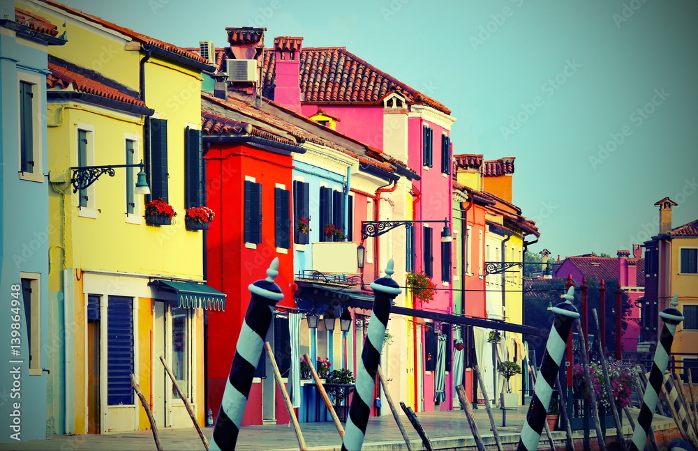 Burano Island in Italy and the  brightly colored houses near Ven