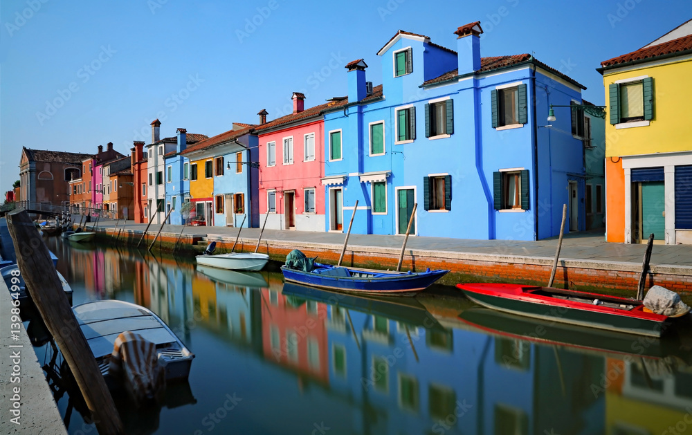 island of Burano with long exposure effect near Venice in Italy