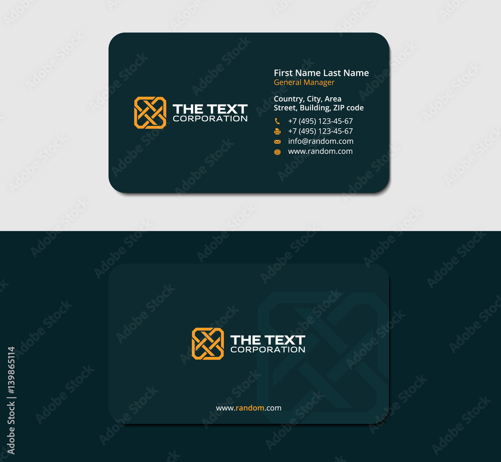 Obraz premium dark blue business card, yellow square