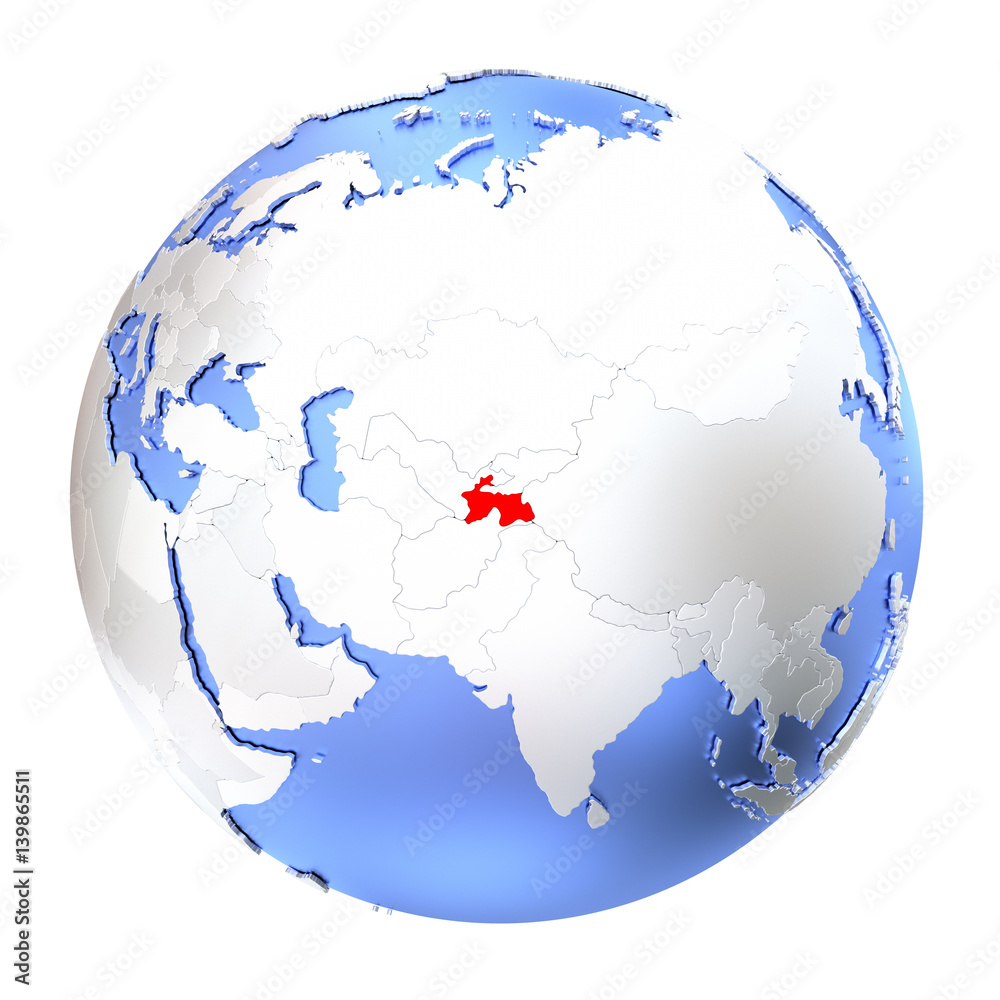 Tajikistan on metallic globe isolated