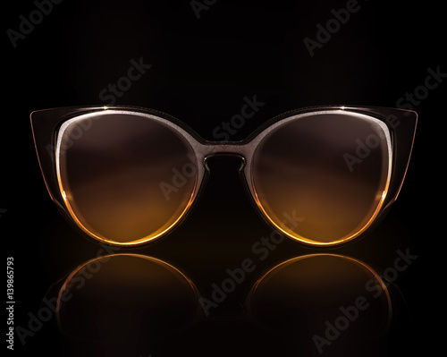 Stylish elegant women's glasses with reflection in the dark