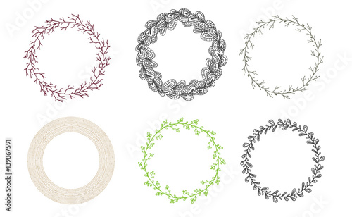 set of hand-drawing spring wreathes.