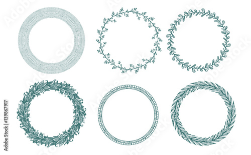 set of hand-drawing spring wreathes.