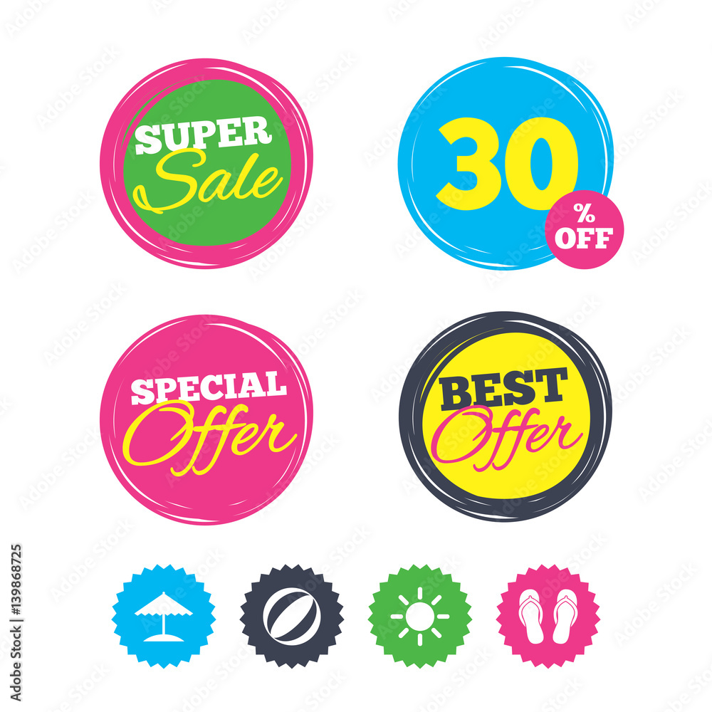 Beach holidays icons. Umbrella and sandals. Beach holidays icons. Umbrella and sandals.