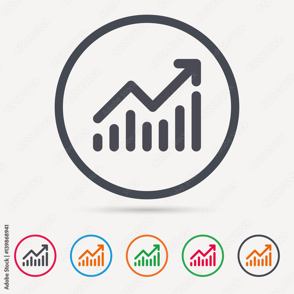 Graph icon. Business analytics chart symbol. Round circle buttons. Colored flat web icons. Vector Graph icon. Business analytics chart symbol. Round circle buttons. Colored flat web icons. Vector